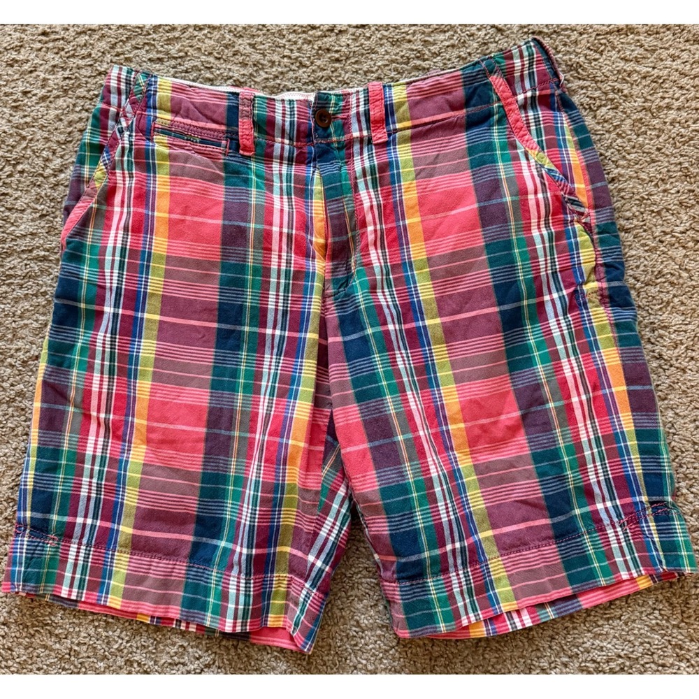 Polo Ralph Lauren Mens Madras Plaid Shorts Multicolor Drawstring Size 34
